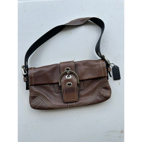 Vintage COACH 8A05 Chocolate Brown Leather Buckle Sufflette Soho Shoulder Bag - Picture 1 of 6